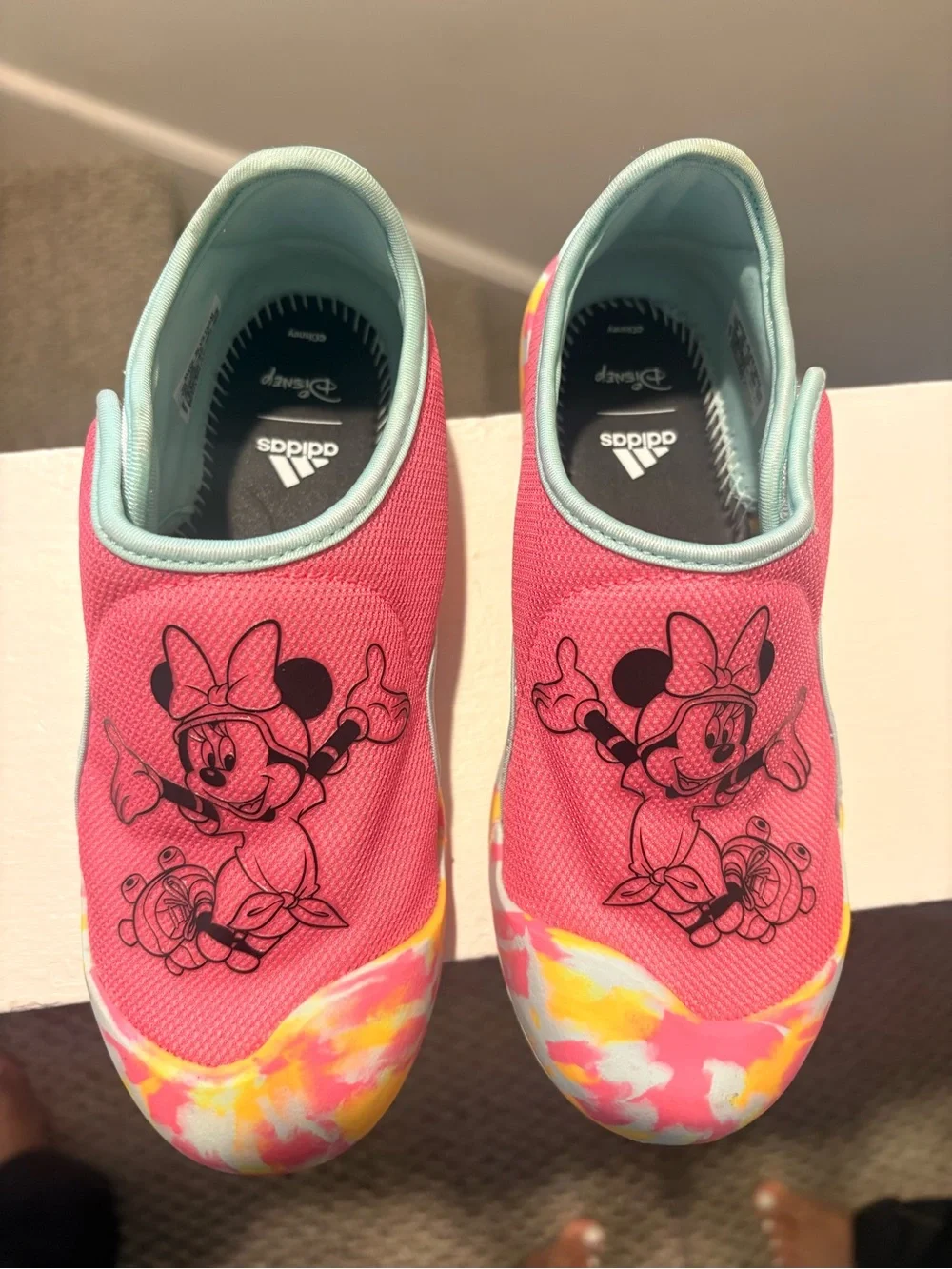 adidas Kids Pink Minnie Mouse Slip-On Water Shoes with Pastel Accents
